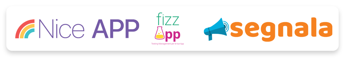 Loghi di Nice APP - Realizzazione Applicazioni per iOS, fizzApp Testing Management Tool for your Apps e Segnala.net